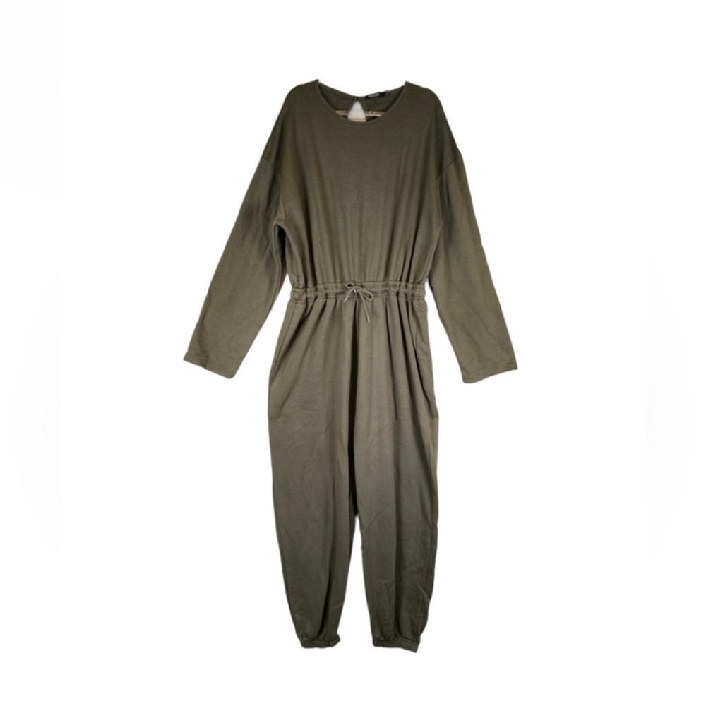 Nasty‎ Gal Olive Green Jogger Romper Loungewear Cotton Blend Size 12 Relaxed - Picture 1 of 9